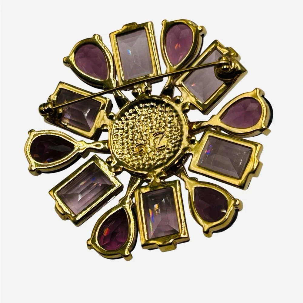 Stunning Signed Swarovski Purple Crystal Flower Brooch